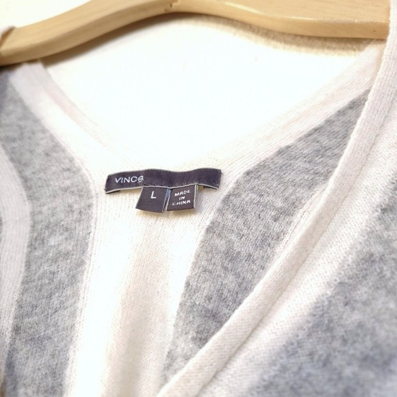 Vince Gray and Cream V-Neck Sweater - Picture 3 of 12
